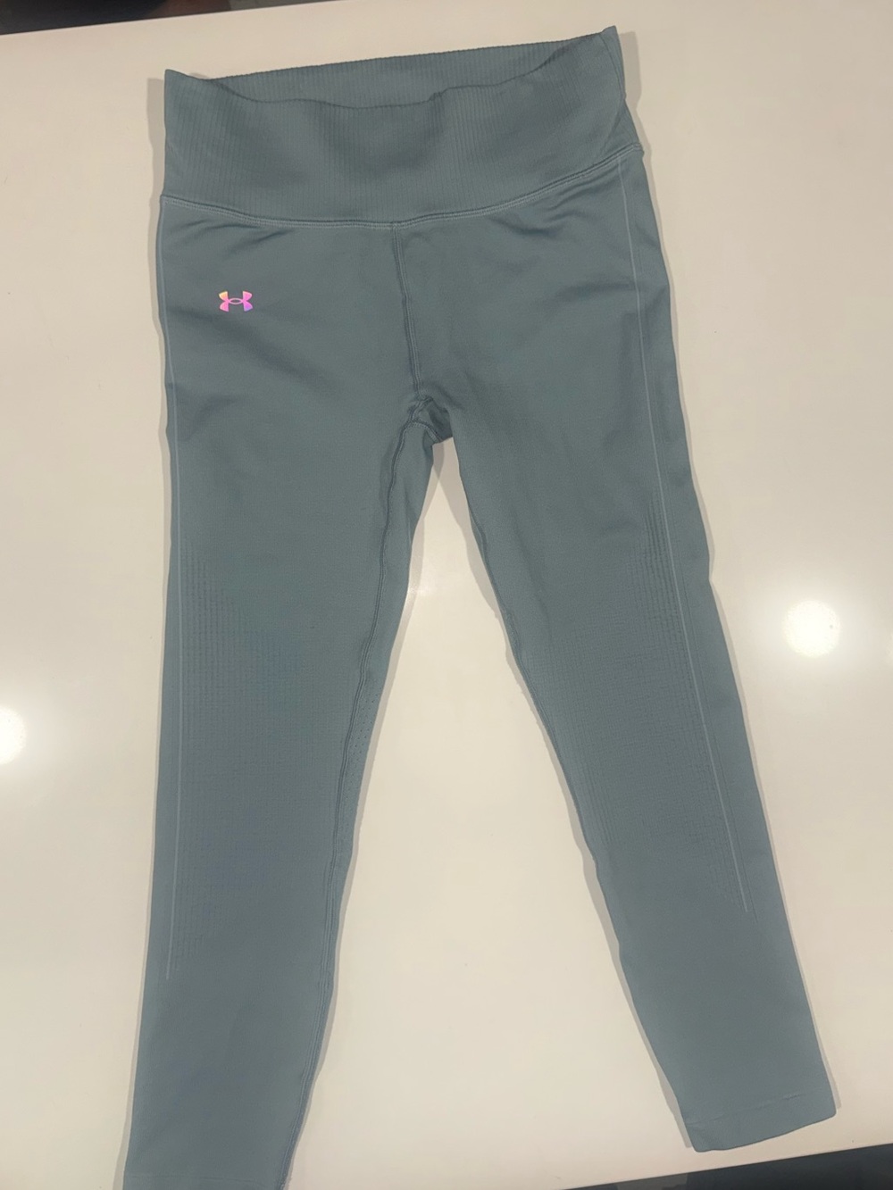 Under Armour Girls' Seamless Leggings - Dusty Blue with Pink Logo